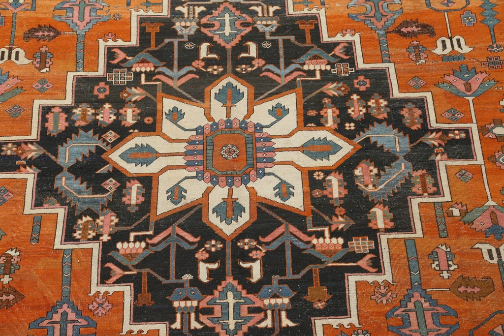 Pre-1900 Antique Vegetable Dye Heriz Serapi Persian Rug 10x15