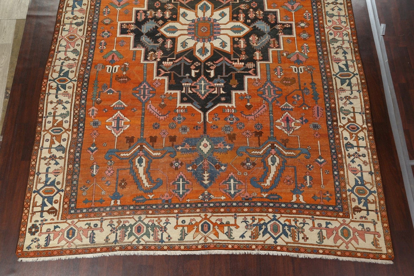 Pre-1900 Antique Vegetable Dye Heriz Serapi Persian Rug 10x15