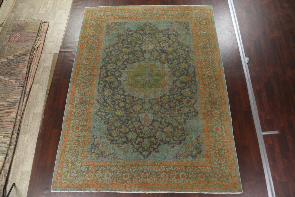 Distressed Over-Dye Kashan Persian Area Rug 10x13