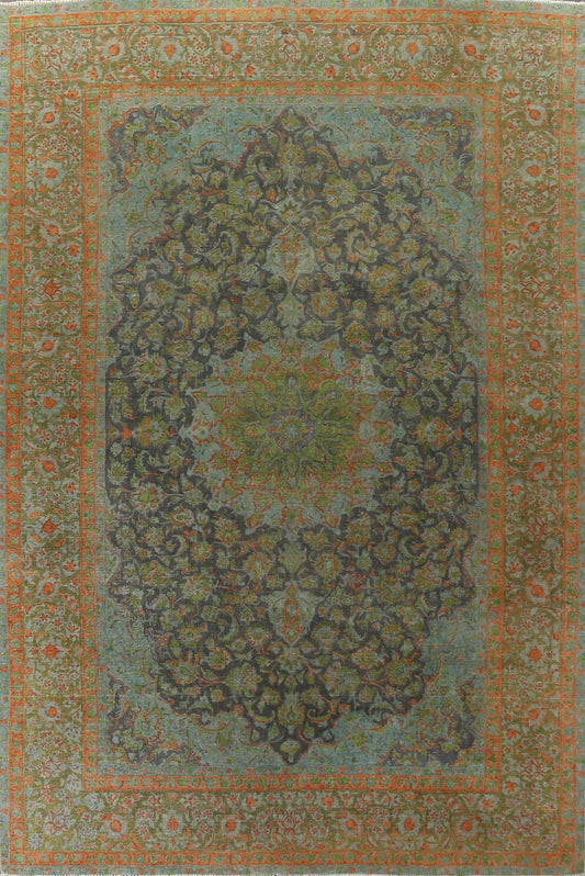 Distressed Over-Dye Kashan Persian Area Rug 10x13