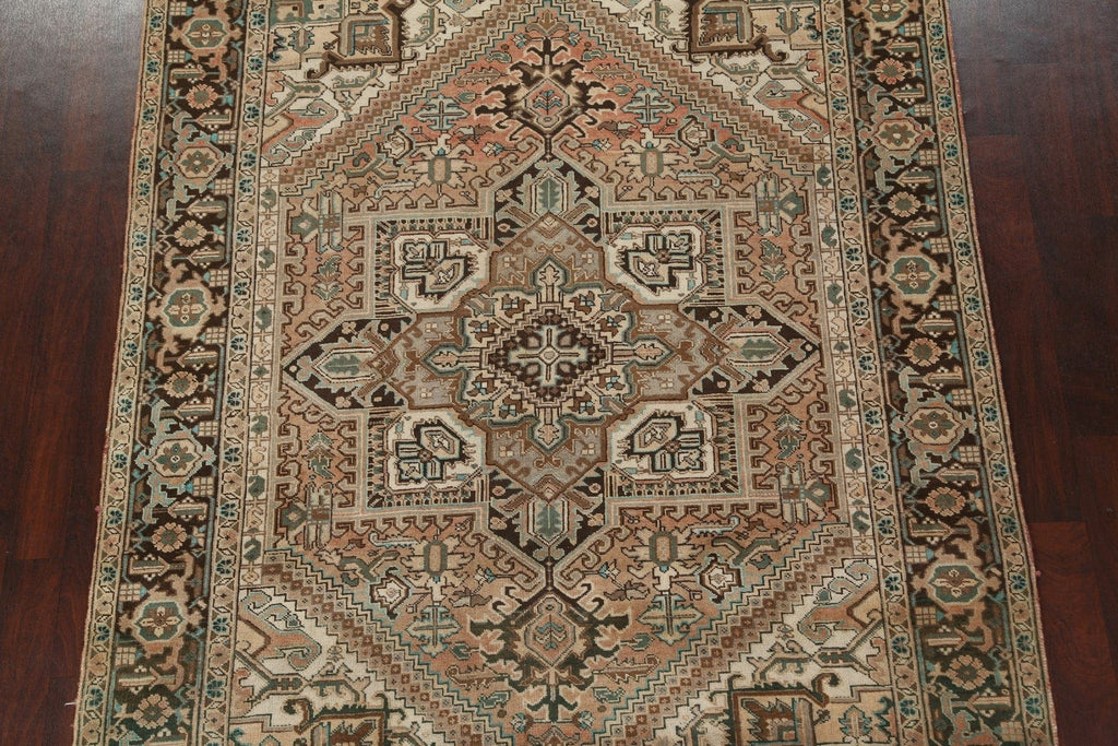 Distressed Geometric Heriz Persian Area Rug 7x9