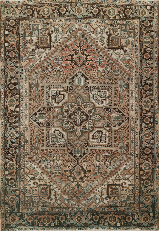 Distressed Geometric Heriz Persian Area Rug 7x9