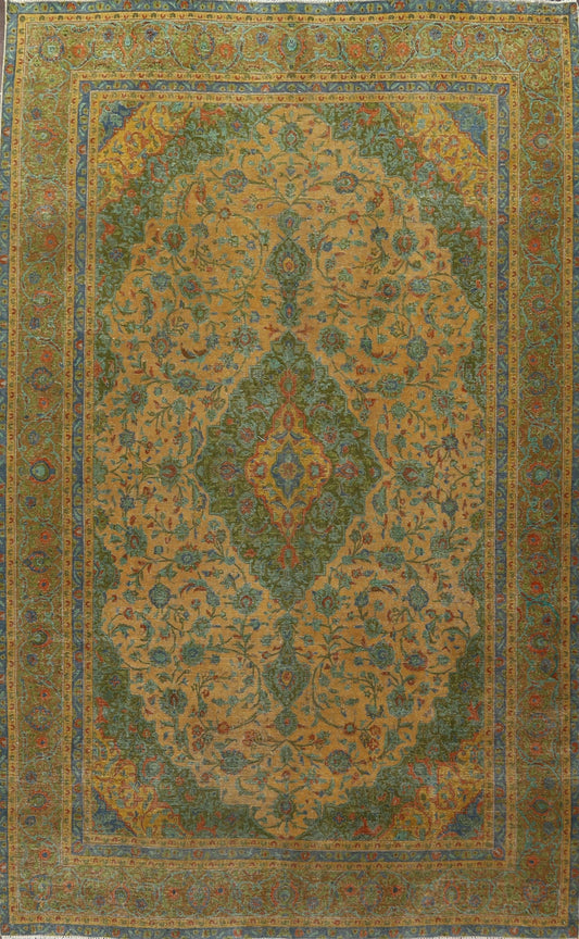 Distressed Over-Dye Kashan Persian Area Rug 9x14