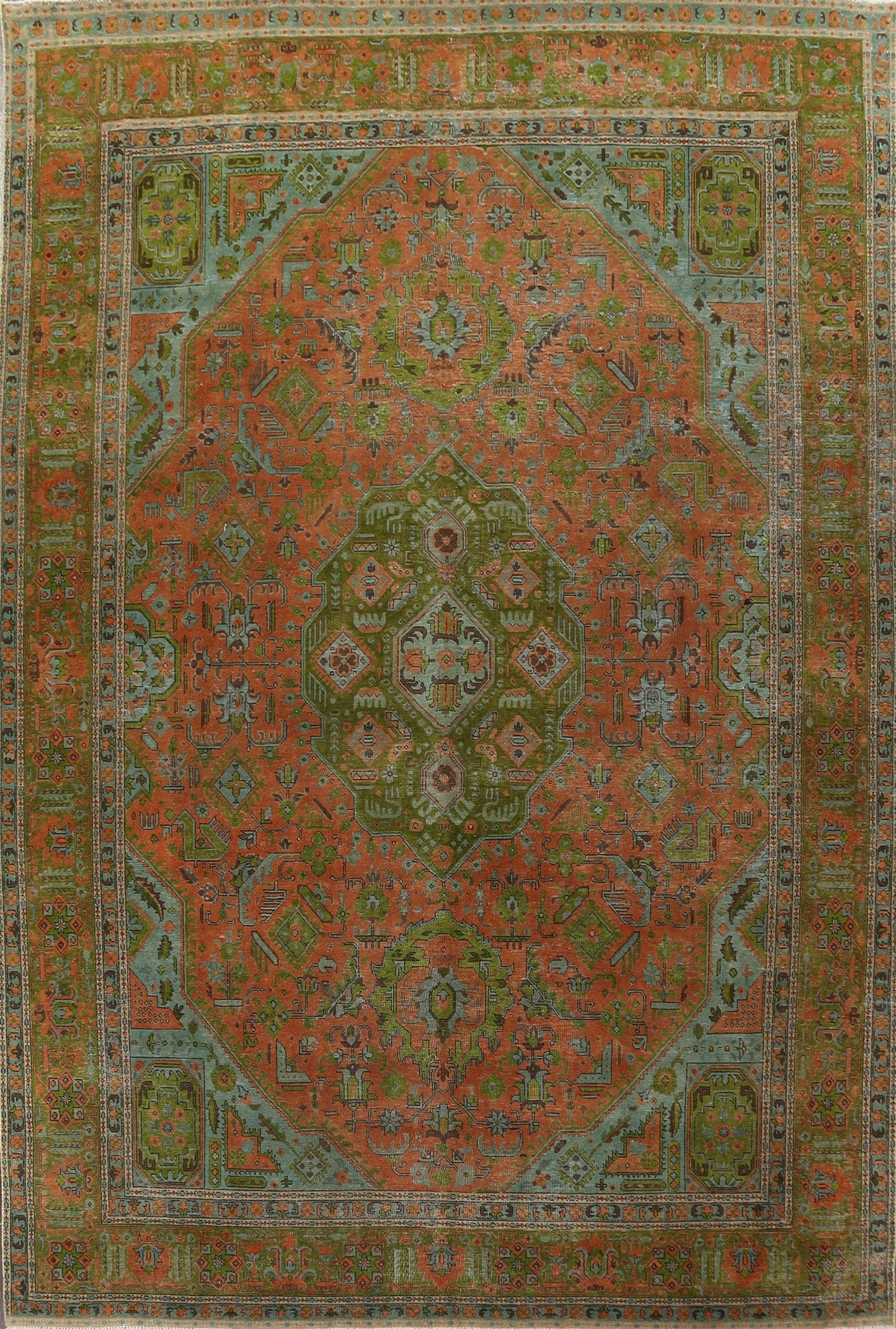 Distressed Over-Dye Tabriz Persian Area Rug 10x13