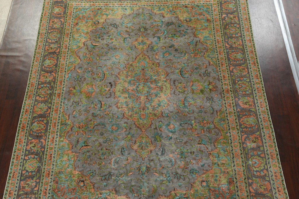 Antique Distressed Over-Dye Tabriz Persian Area Rug 9x12