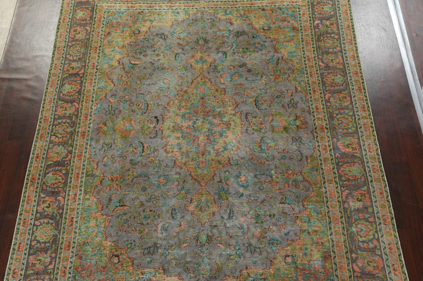 Antique Distressed Over-Dye Tabriz Persian Area Rug 9x12