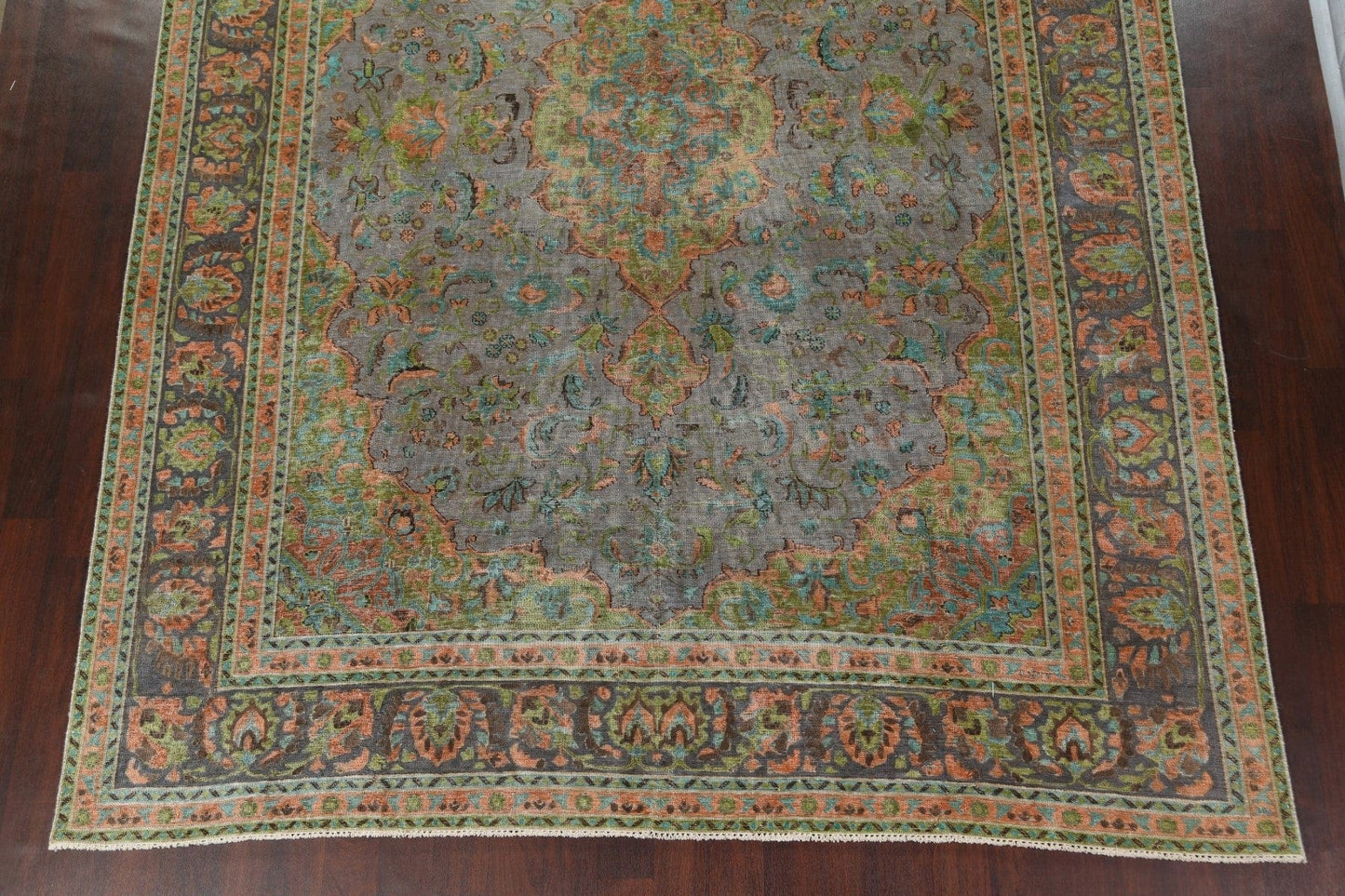 Antique Distressed Over-Dye Tabriz Persian Area Rug 9x12