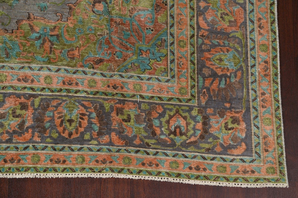 Antique Distressed Over-Dye Tabriz Persian Area Rug 9x12