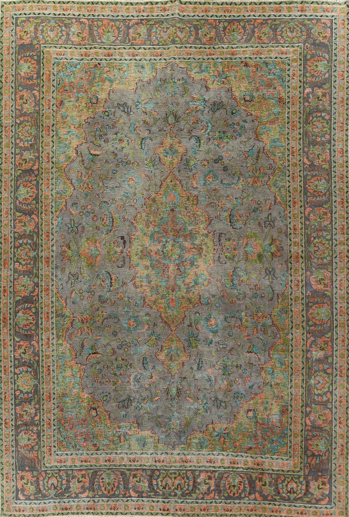 Antique Distressed Over-Dye Tabriz Persian Area Rug 9x12