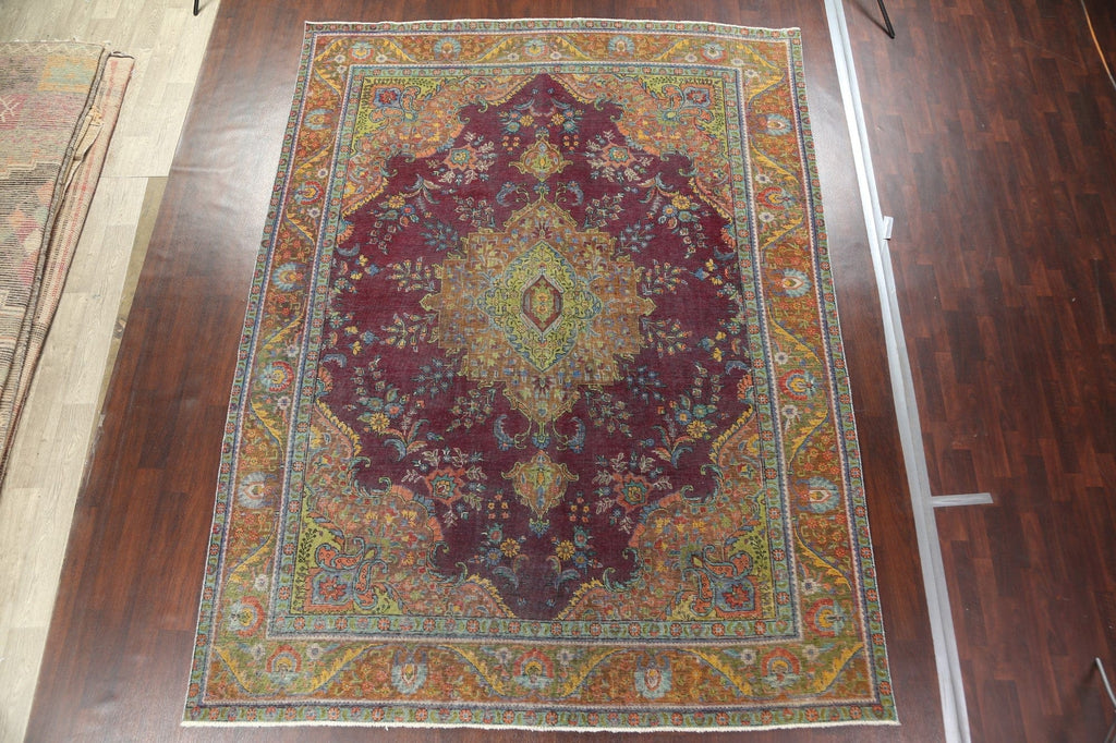 Distressed Over-Dye Tabriz Persian Area Rug 10x13