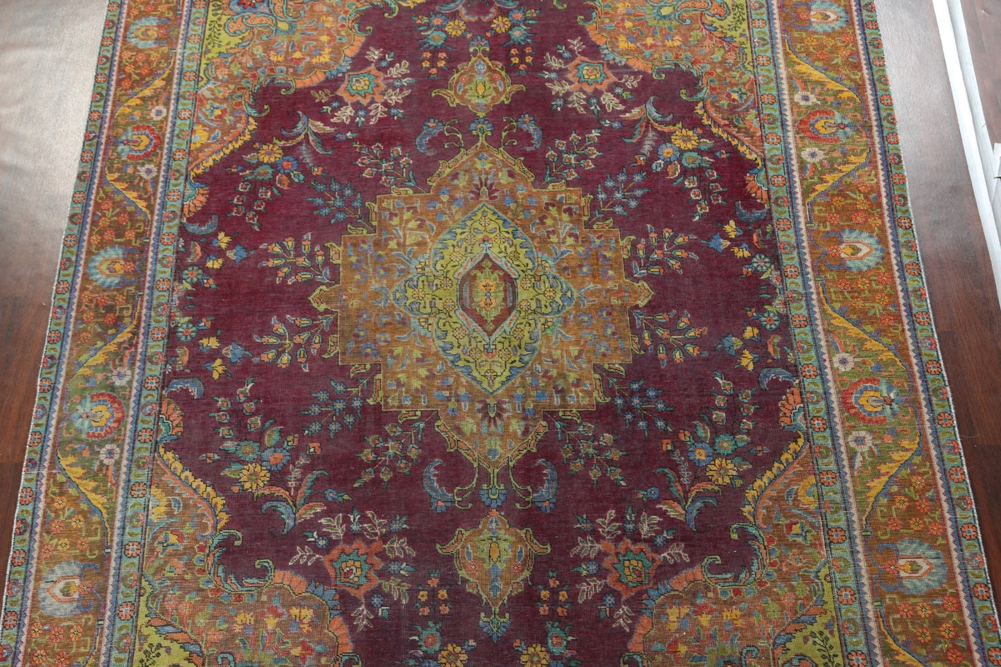 Distressed Over-Dye Tabriz Persian Area Rug 10x13