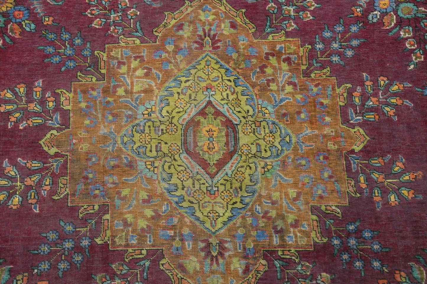 Distressed Over-Dye Tabriz Persian Area Rug 10x13