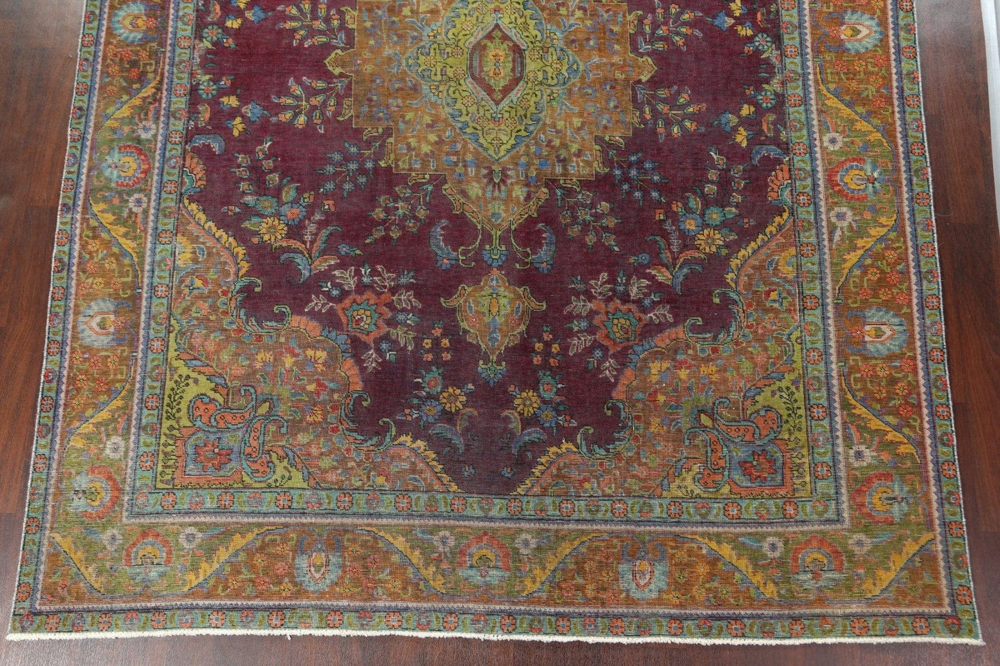 Distressed Over-Dye Tabriz Persian Area Rug 10x13