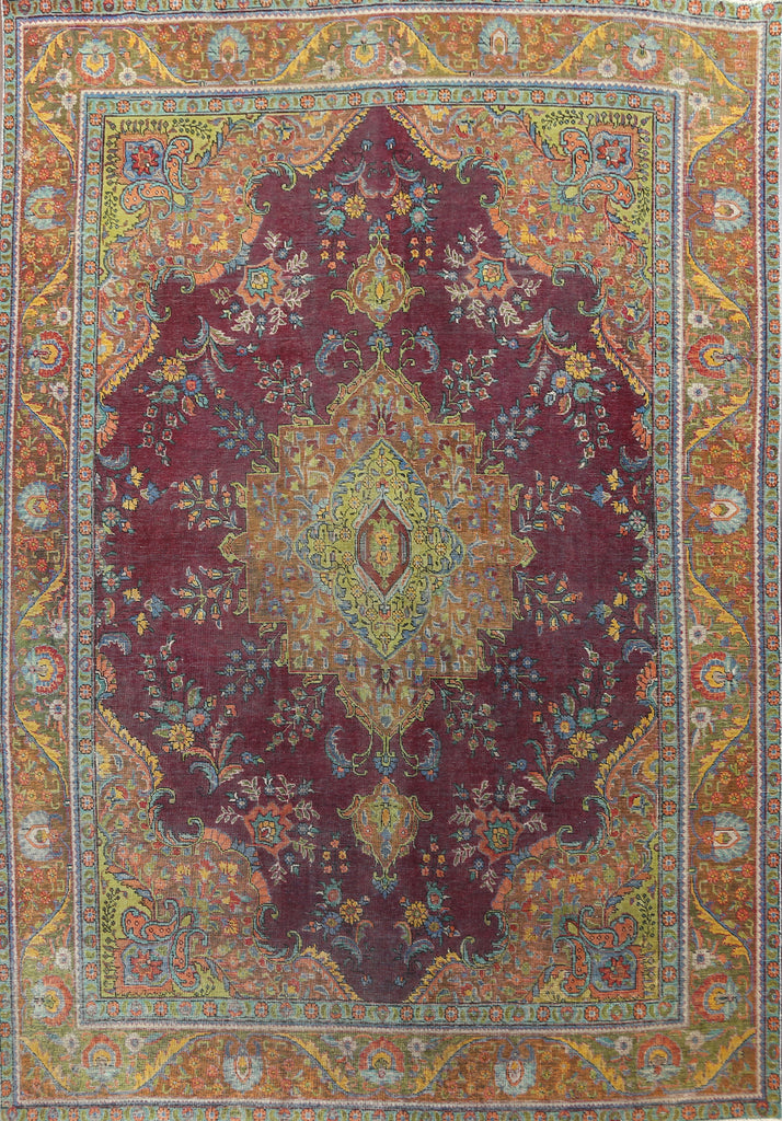 Distressed Over-Dye Tabriz Persian Area Rug 10x13