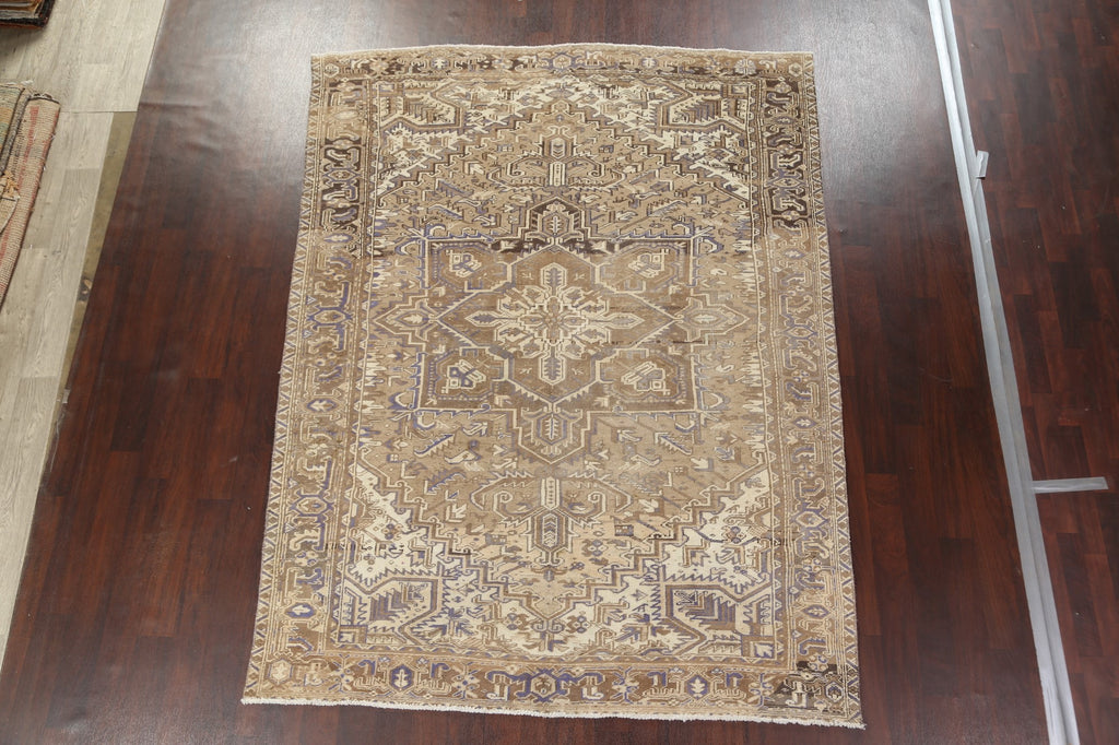 Distressed Geometric Heriz Persian Area Rug 7x10