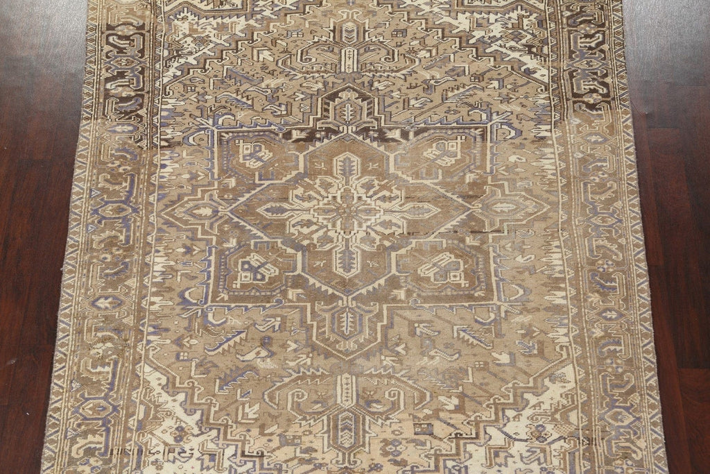 Distressed Geometric Heriz Persian Area Rug 7x10