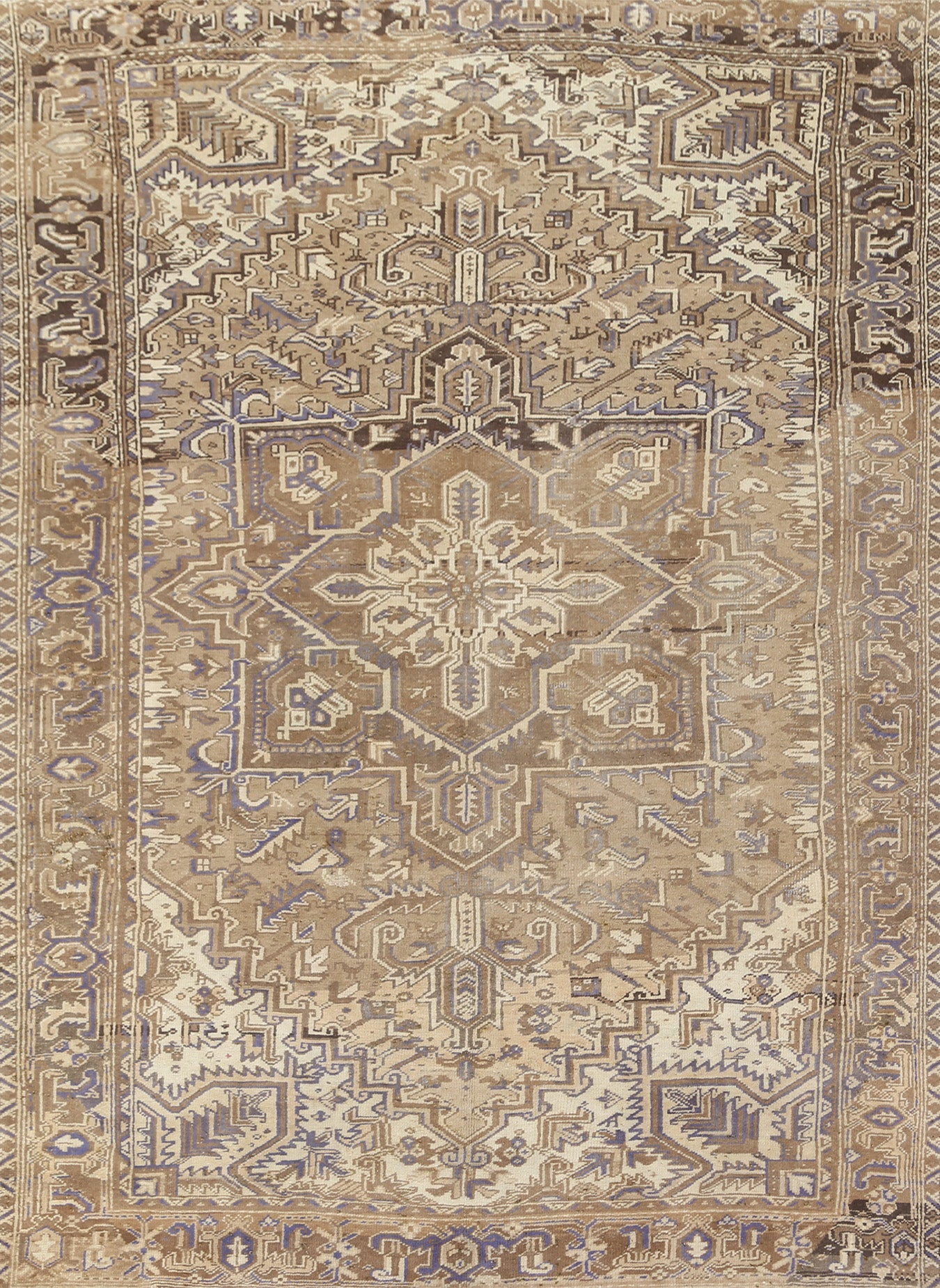 Distressed Geometric Heriz Persian Area Rug 7x10