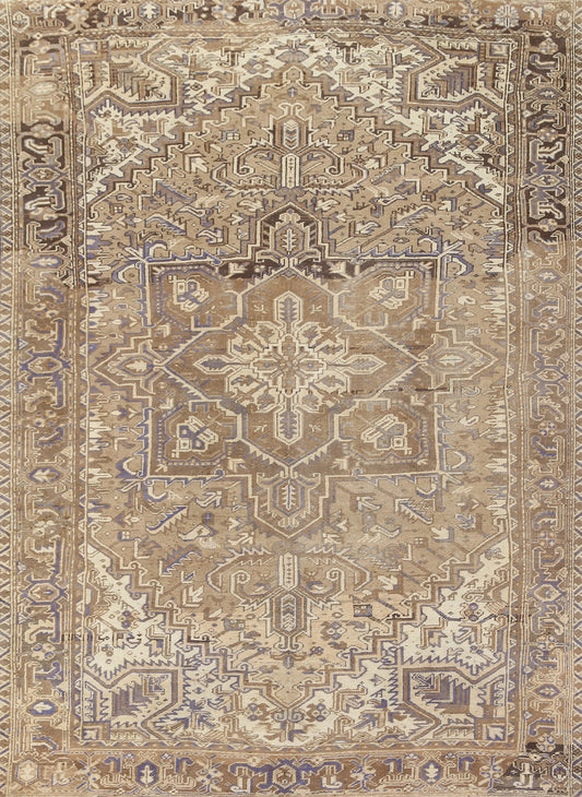 Distressed Geometric Heriz Persian Area Rug 7x10