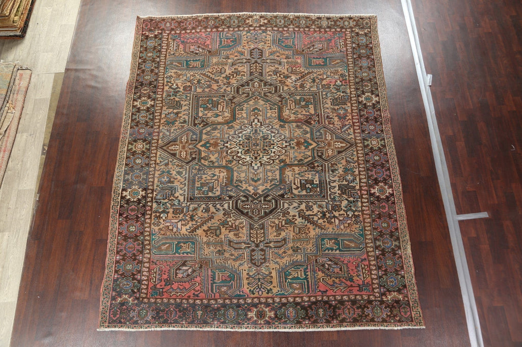 Distressed Geometric Heriz Persian Area Rug 9x11