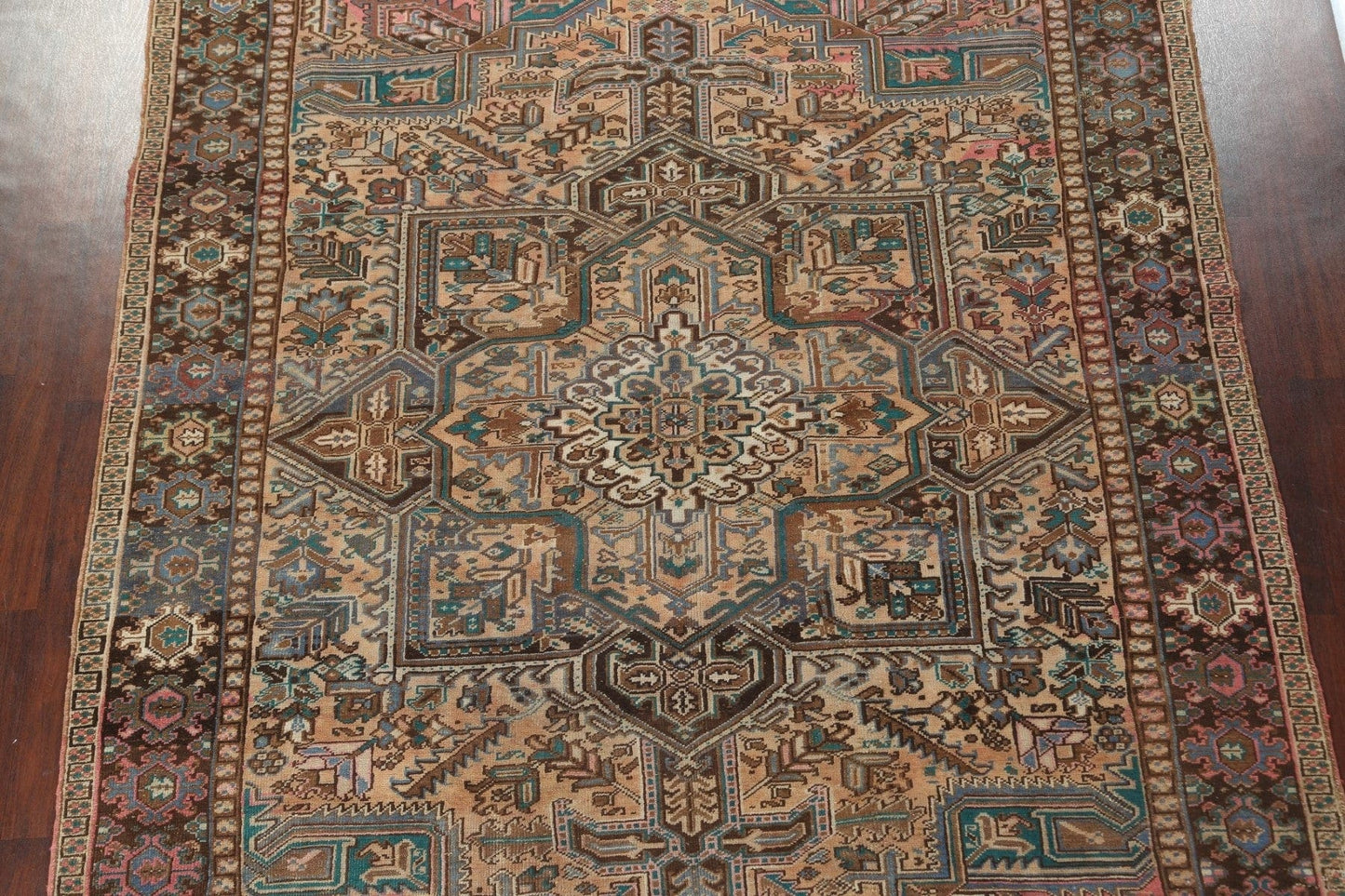 Distressed Geometric Heriz Persian Area Rug 9x11