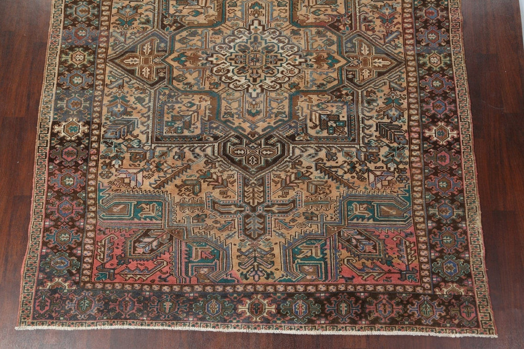 Distressed Geometric Heriz Persian Area Rug 9x11