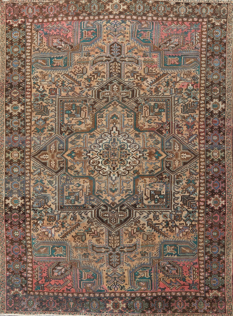 Distressed Geometric Heriz Persian Area Rug 9x11