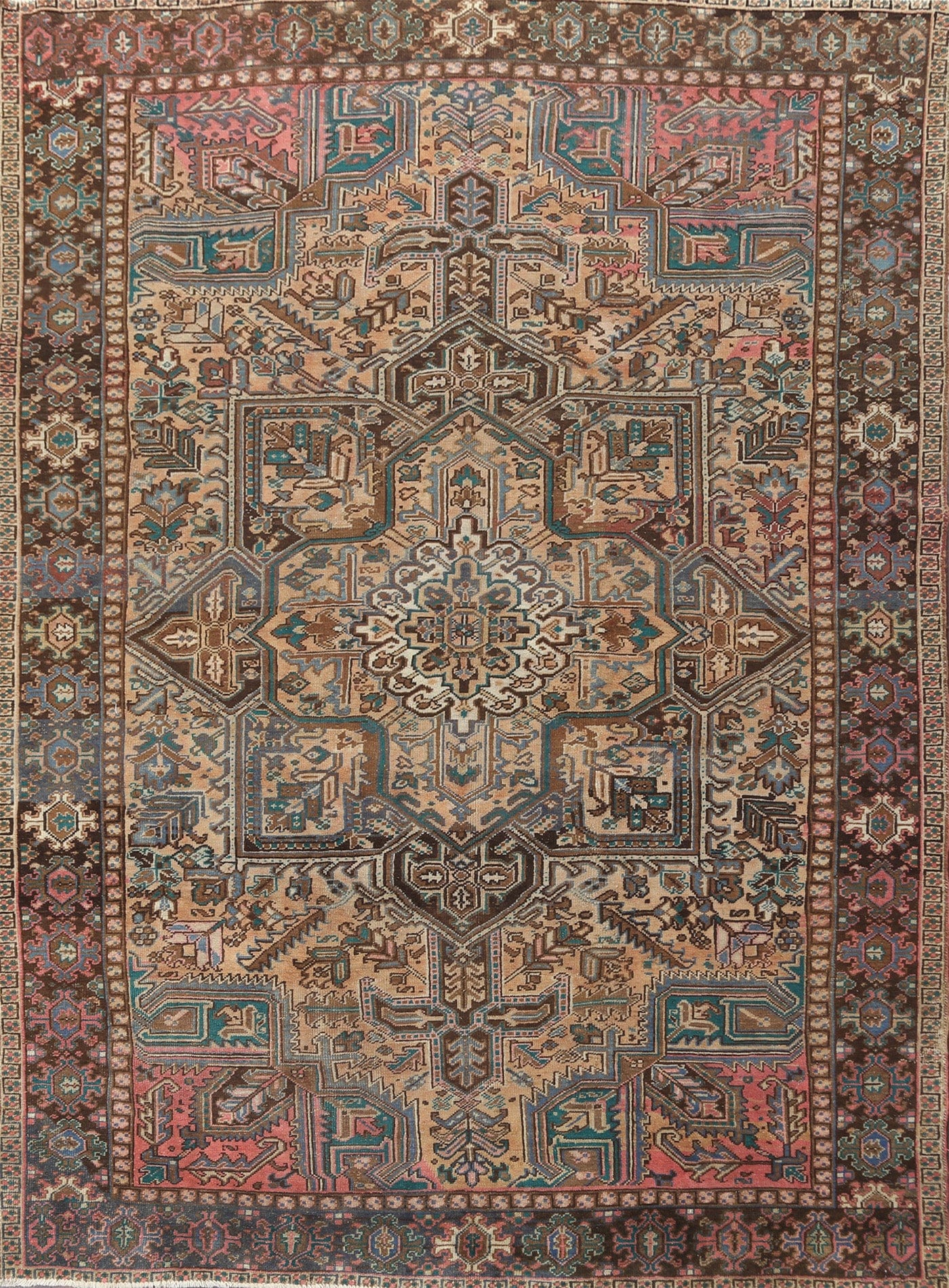 Distressed Geometric Heriz Persian Area Rug 9x11