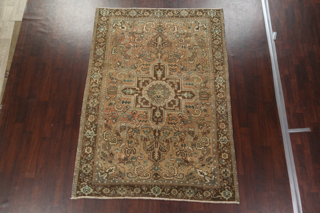 Distressed Geometric Heriz Persian Area Rug 6x9