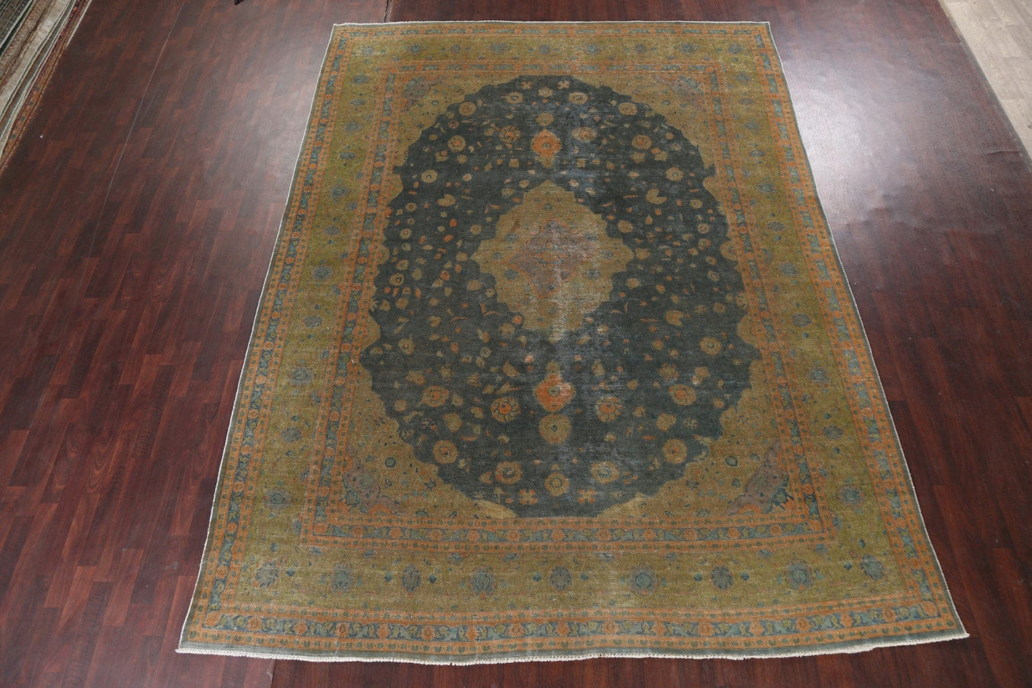 Distressed Over-Dye Tabriz Persian Area Rug 9x13