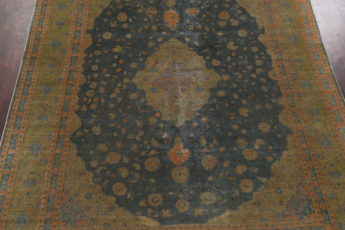 Distressed Over-Dye Tabriz Persian Area Rug 9x13