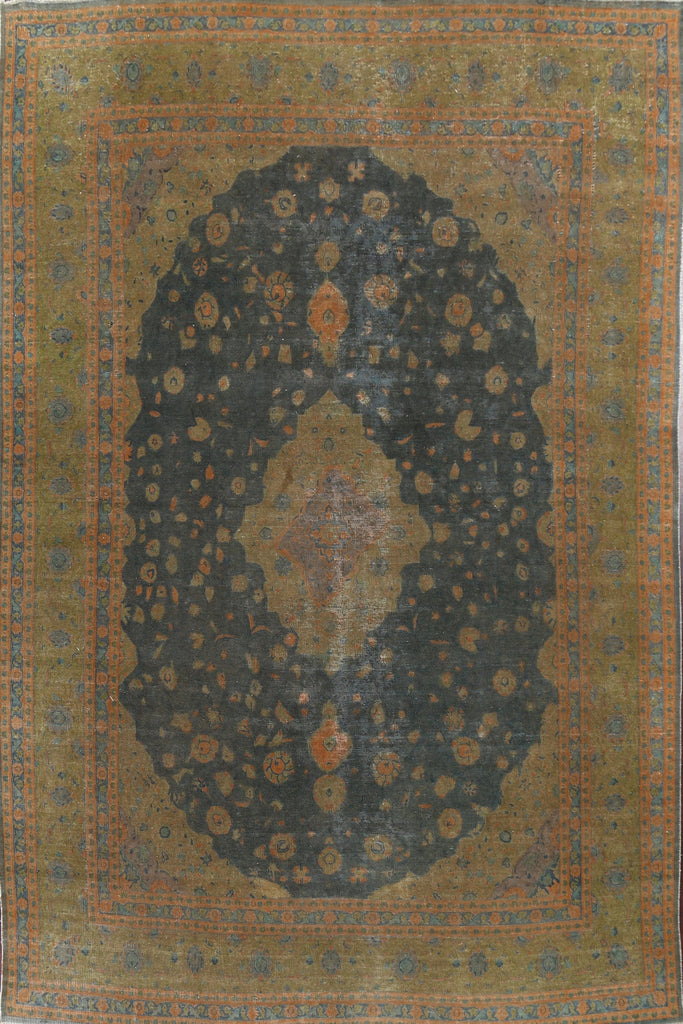 Distressed Over-Dye Tabriz Persian Area Rug 9x13