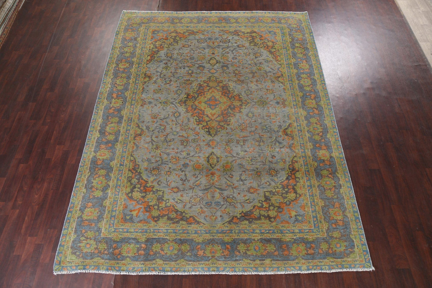 Distressed Over-Dye Kashan Persian Area Rug 9x12