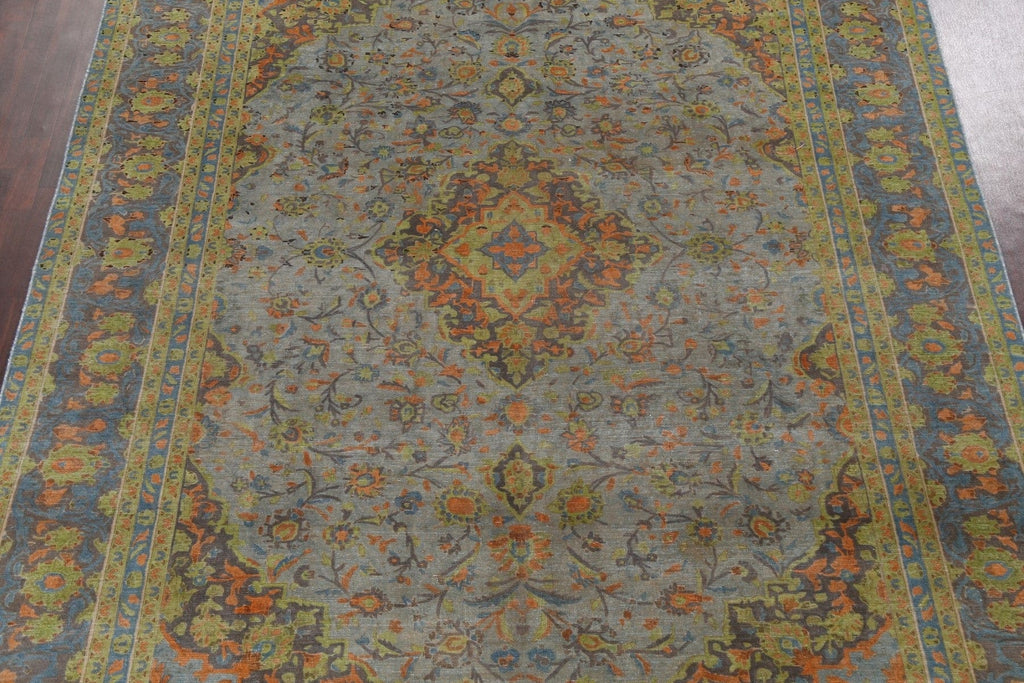 Distressed Over-Dye Kashan Persian Area Rug 9x12