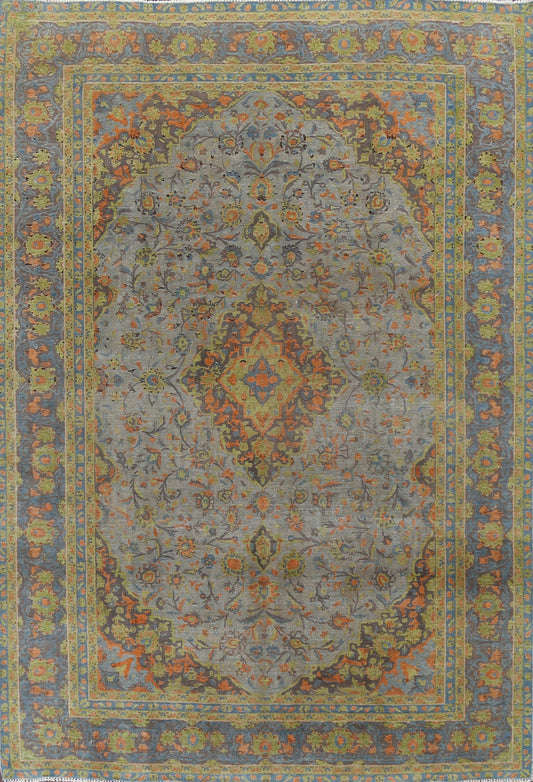 Distressed Over-Dye Kashan Persian Area Rug 9x12