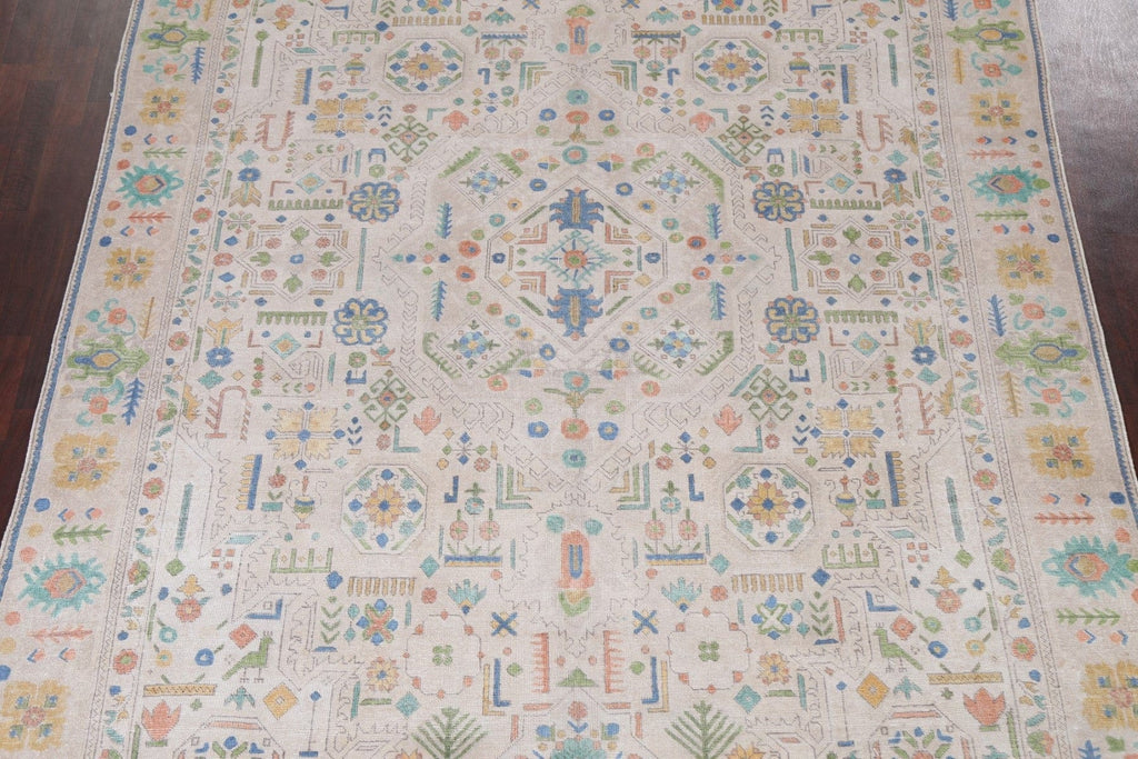 Distressed Geometric Tabriz Persian Area Rug 9x12