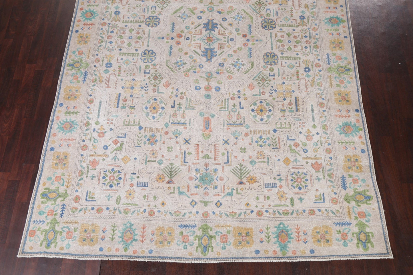 Distressed Geometric Tabriz Persian Area Rug 9x12