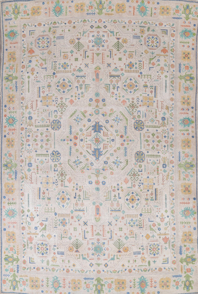 Distressed Geometric Tabriz Persian Area Rug 9x12