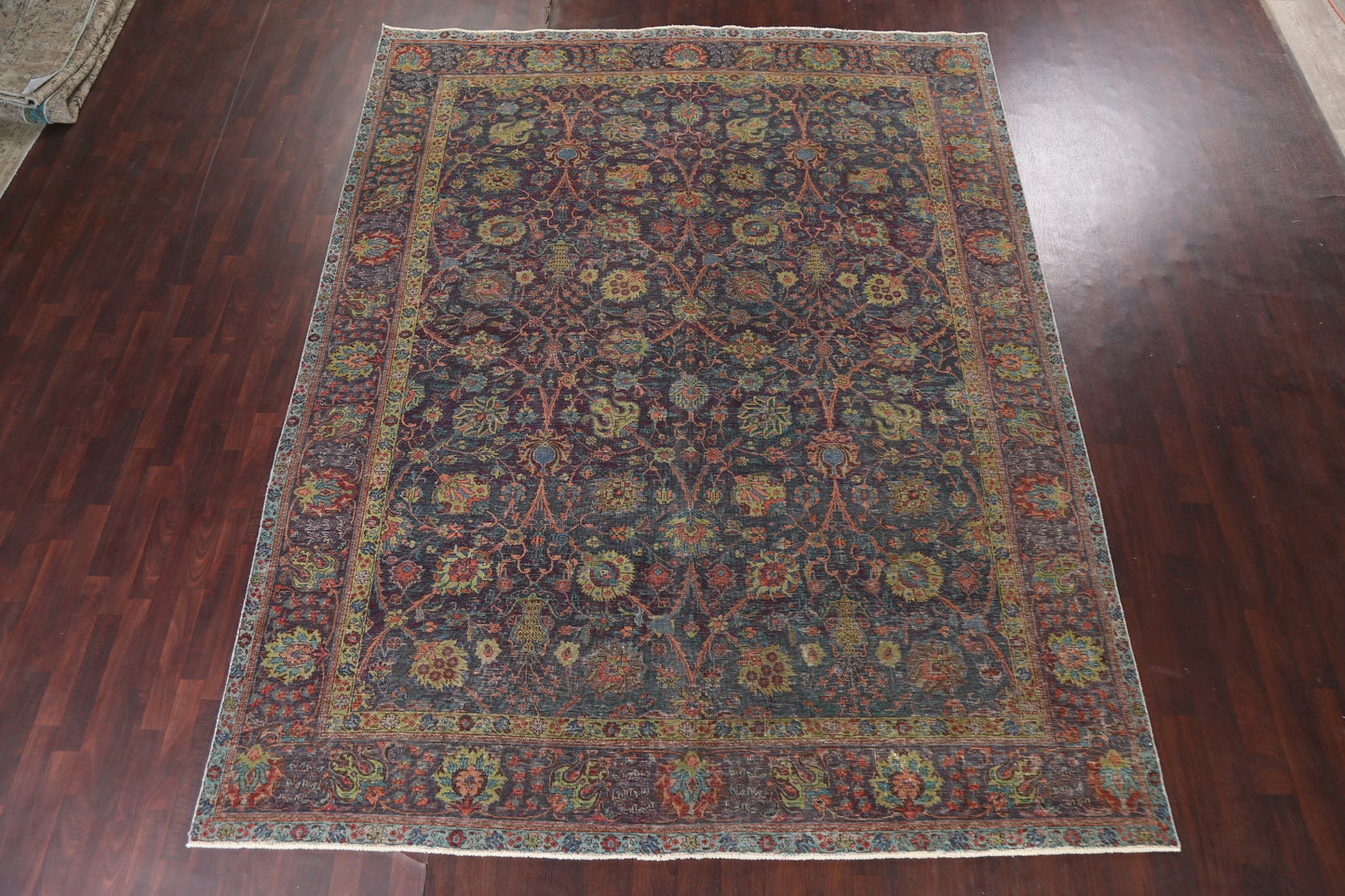 Distressed Floral Tabriz Persian Area Rug 10x12