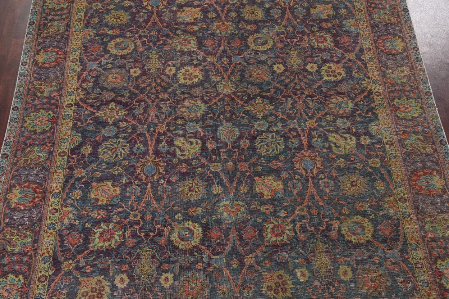 Distressed Floral Tabriz Persian Area Rug 10x12