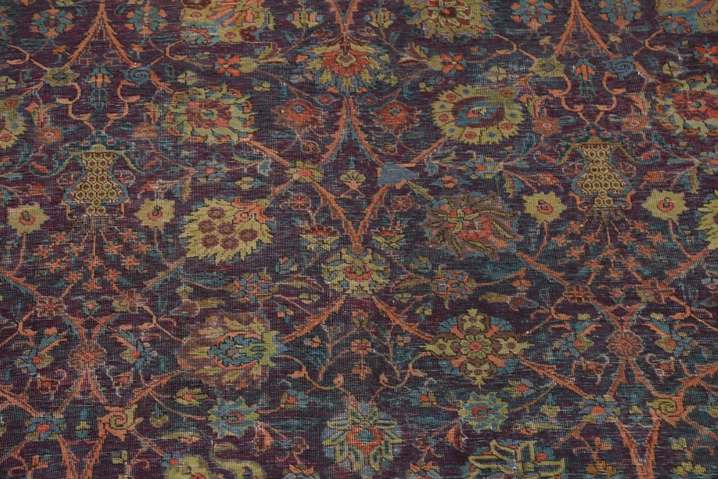 Distressed Floral Tabriz Persian Area Rug 10x12