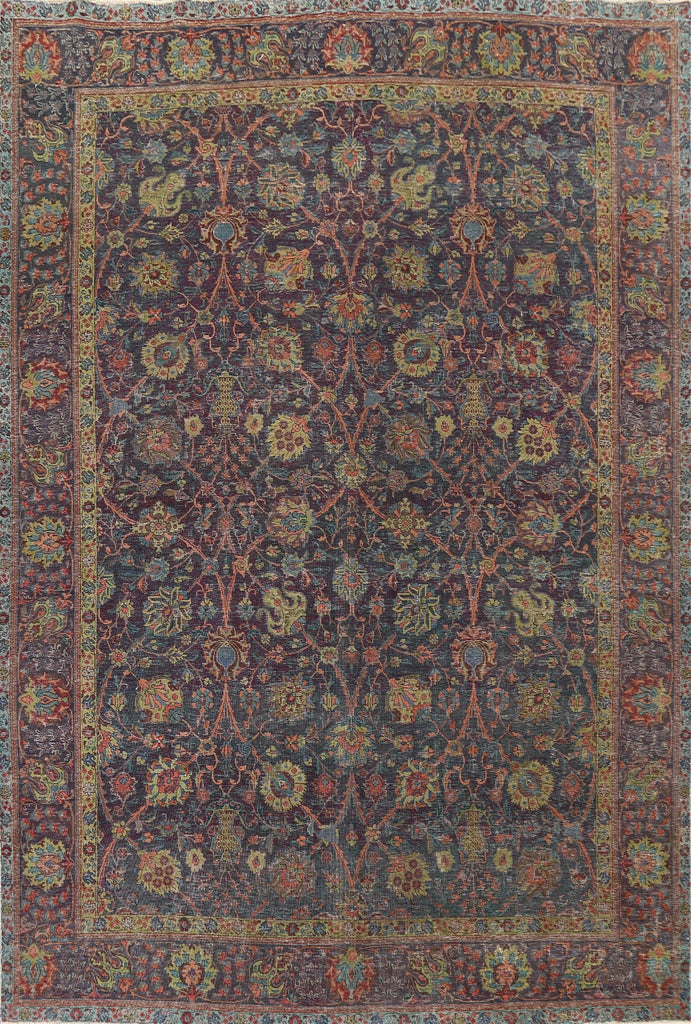 Distressed Floral Tabriz Persian Area Rug 10x12