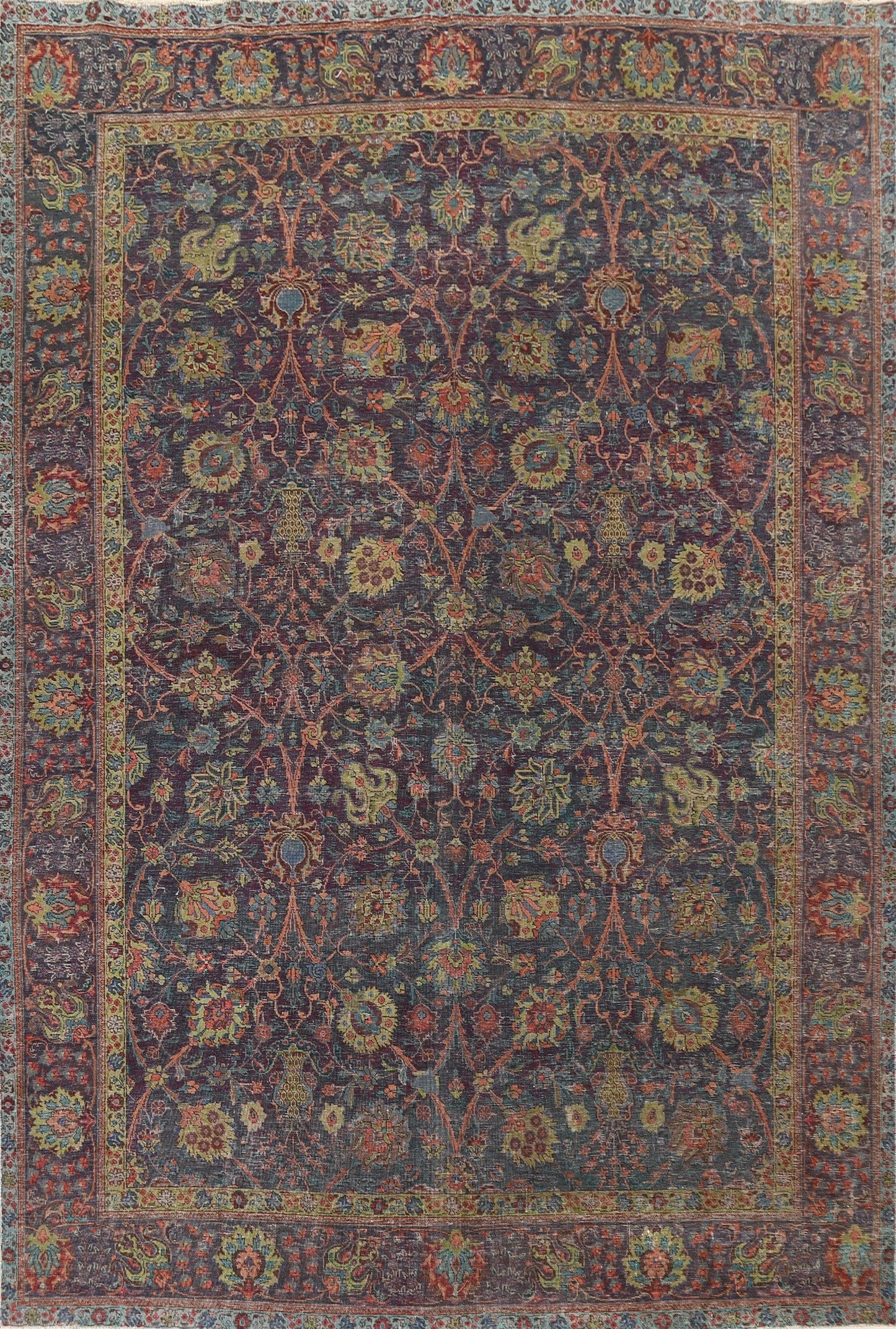 Distressed Floral Tabriz Persian Area Rug 10x12