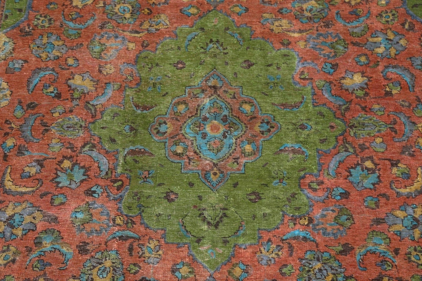 Antique Distressed Over-Dye Mashad Persian Area Rug 8x11