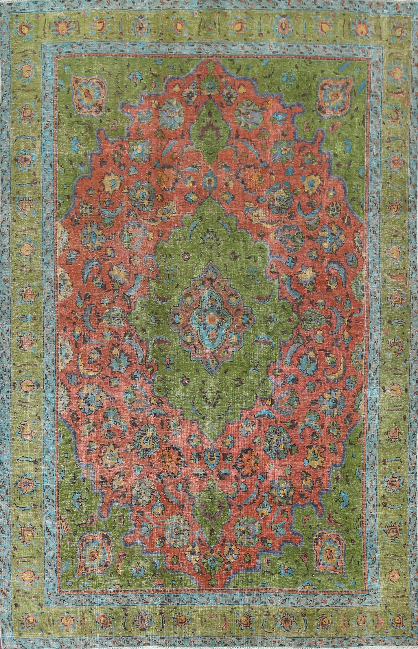 Antique Distressed Over-Dye Mashad Persian Area Rug 8x11
