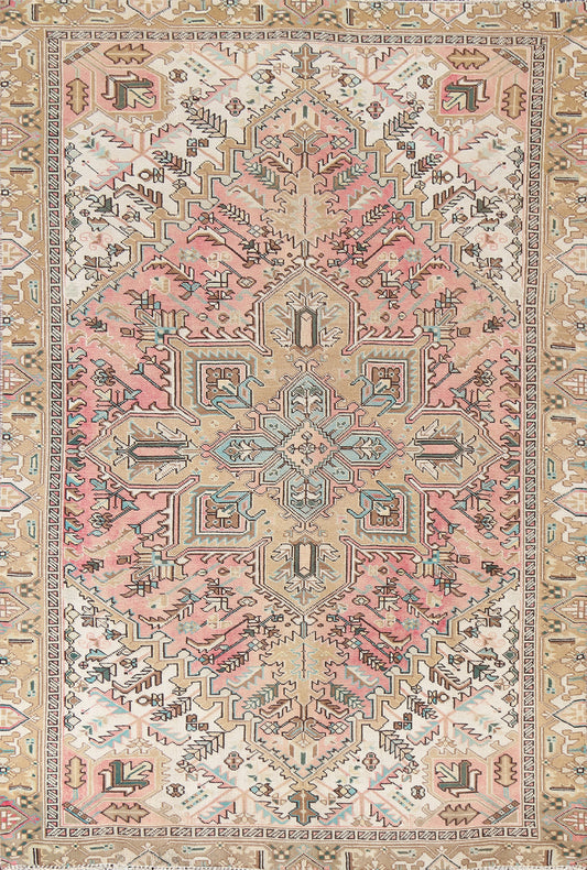 Vintage Geometric Heriz Persian Area Rug 6x8