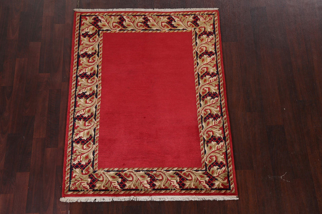 Bordered Nepal Tibetan Wool Area Rug 4x5