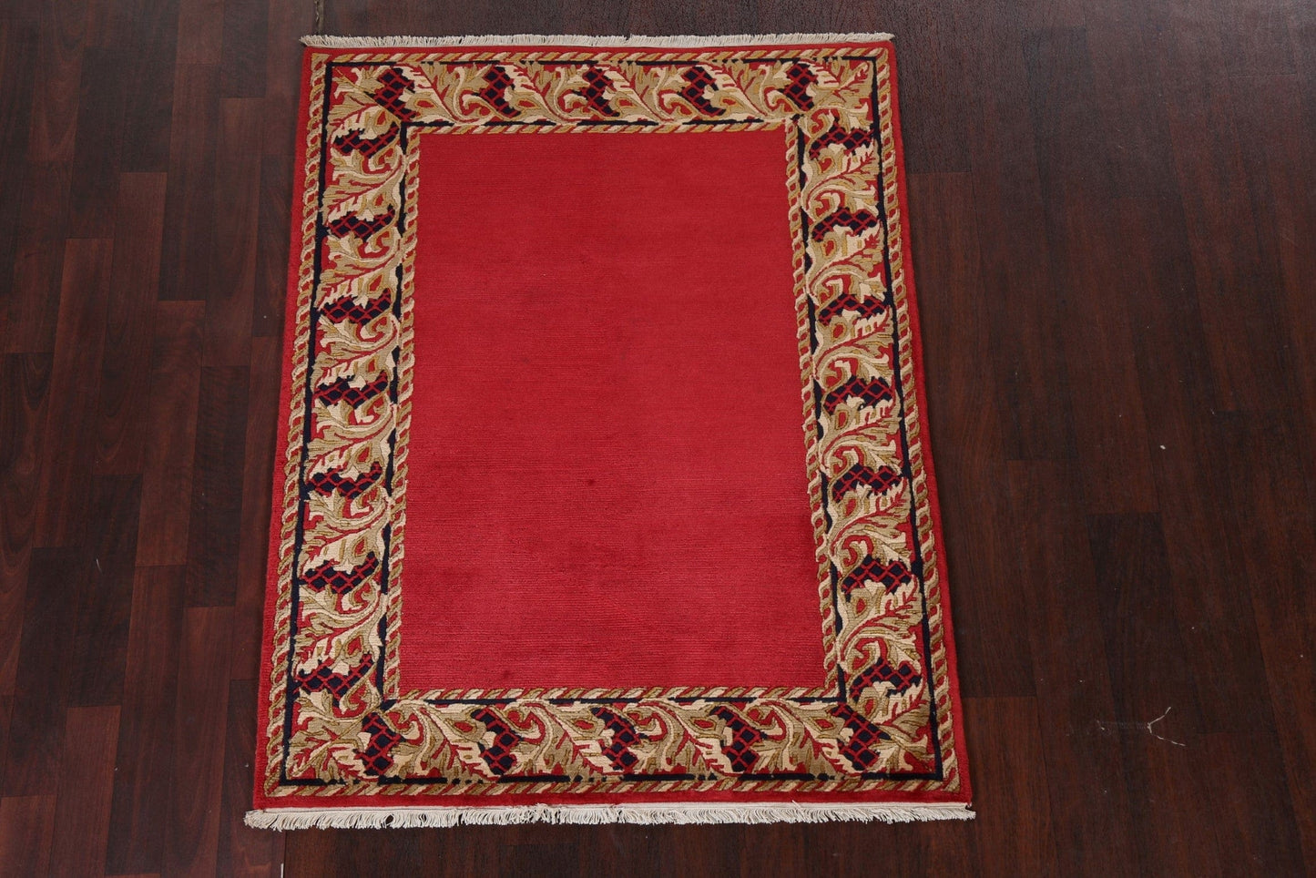 Bordered Nepal Tibetan Wool Area Rug 4x5