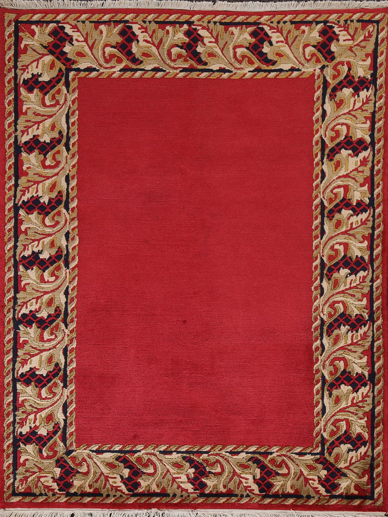 Bordered Nepal Tibetan Wool Area Rug 4x5