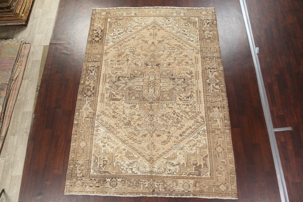 Distressed Geometric Heriz Persian Area Rug 8x11