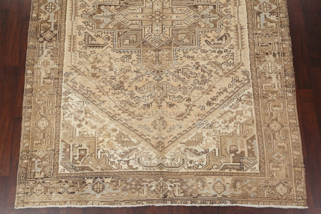 Distressed Geometric Heriz Persian Area Rug 8x11